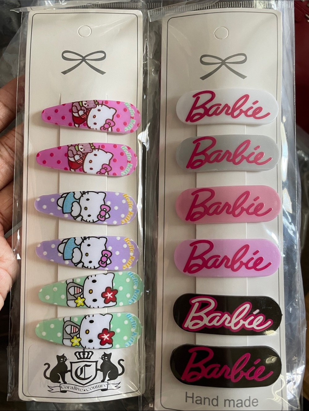 Barbie Hair Clips Set with Pink Logo and Multi-Character Prints